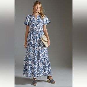 Anthropologie Somerset Dress in blue toile